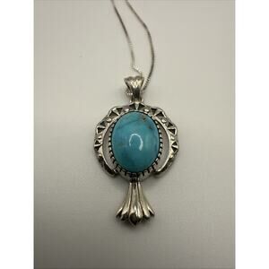 D'Joy Sterling Silver Turquoise Pendant Necklace Southwestern 21” Italy‎